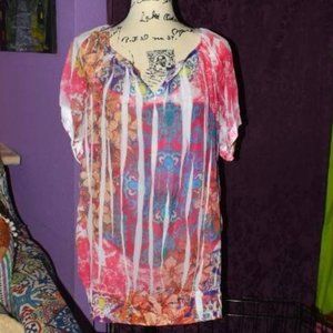 Sublimation Tattoo Plus Top Peasant Medieval Blouse XL 1X Short Sleeve